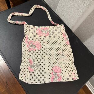 Free People REUSABLE TOTE SHOPPING BAG Linen Fabric FLORAL PRINT Lightweight
